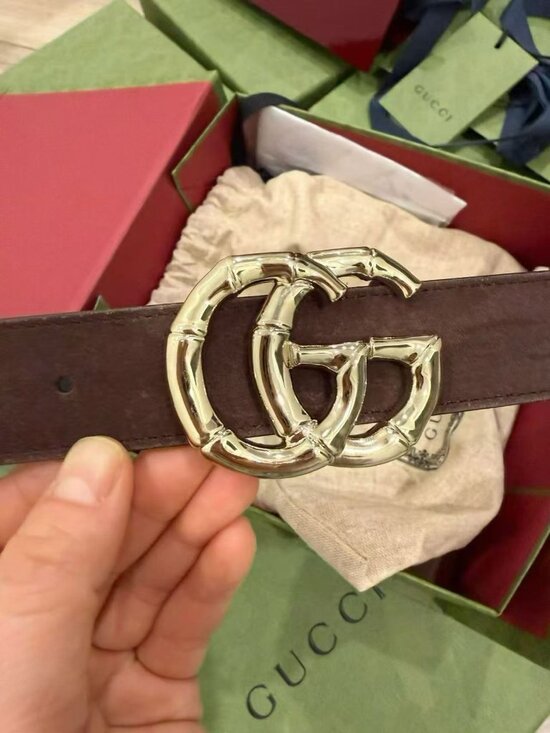 NWT Authentic Gucci Vintage Dark Brown Suede Bamboo GG Buckle Belt main image 5